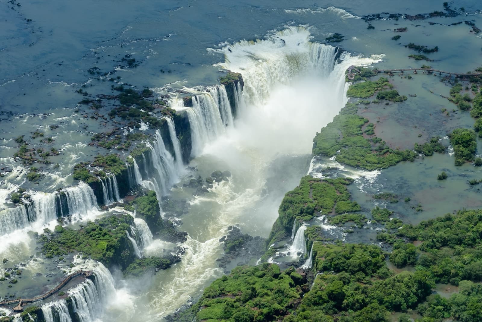 An aerial view of the Devil's Throat at Iguazu Falls