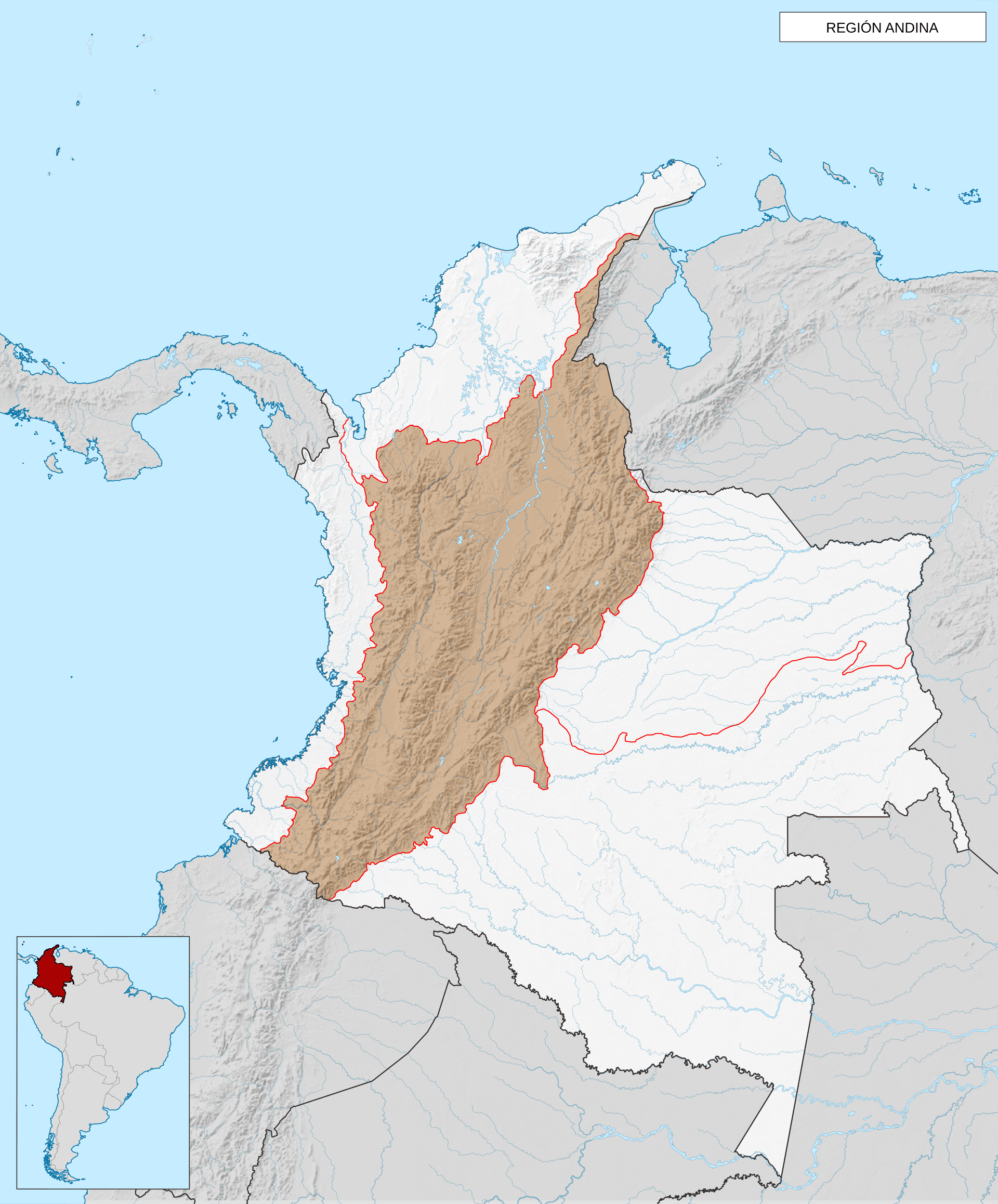 Three green ridges of the Colombian Andes rising into low cloud